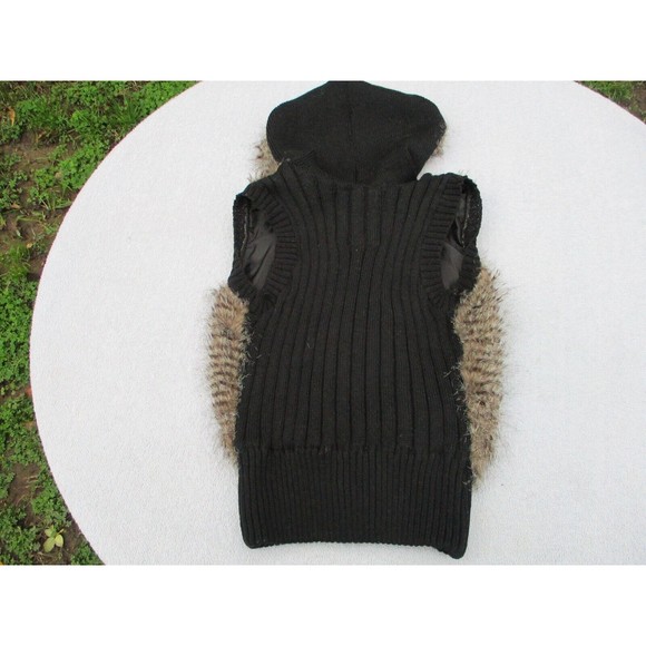 Beverly Hills Faux Fur Sweater Vest Women’s Size Large  Black Brown Hood - Picture 16 of 16